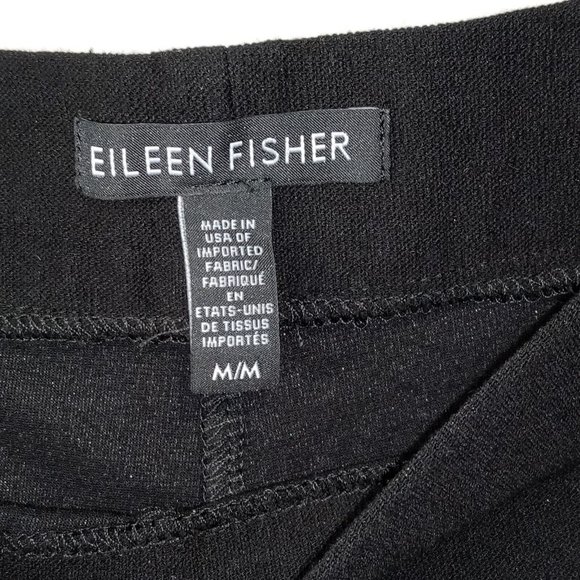 Eileen Fisher Black Pull On Pants MEDIUM Textured Stretch Fabric Wide Band - Picture 8 of 12